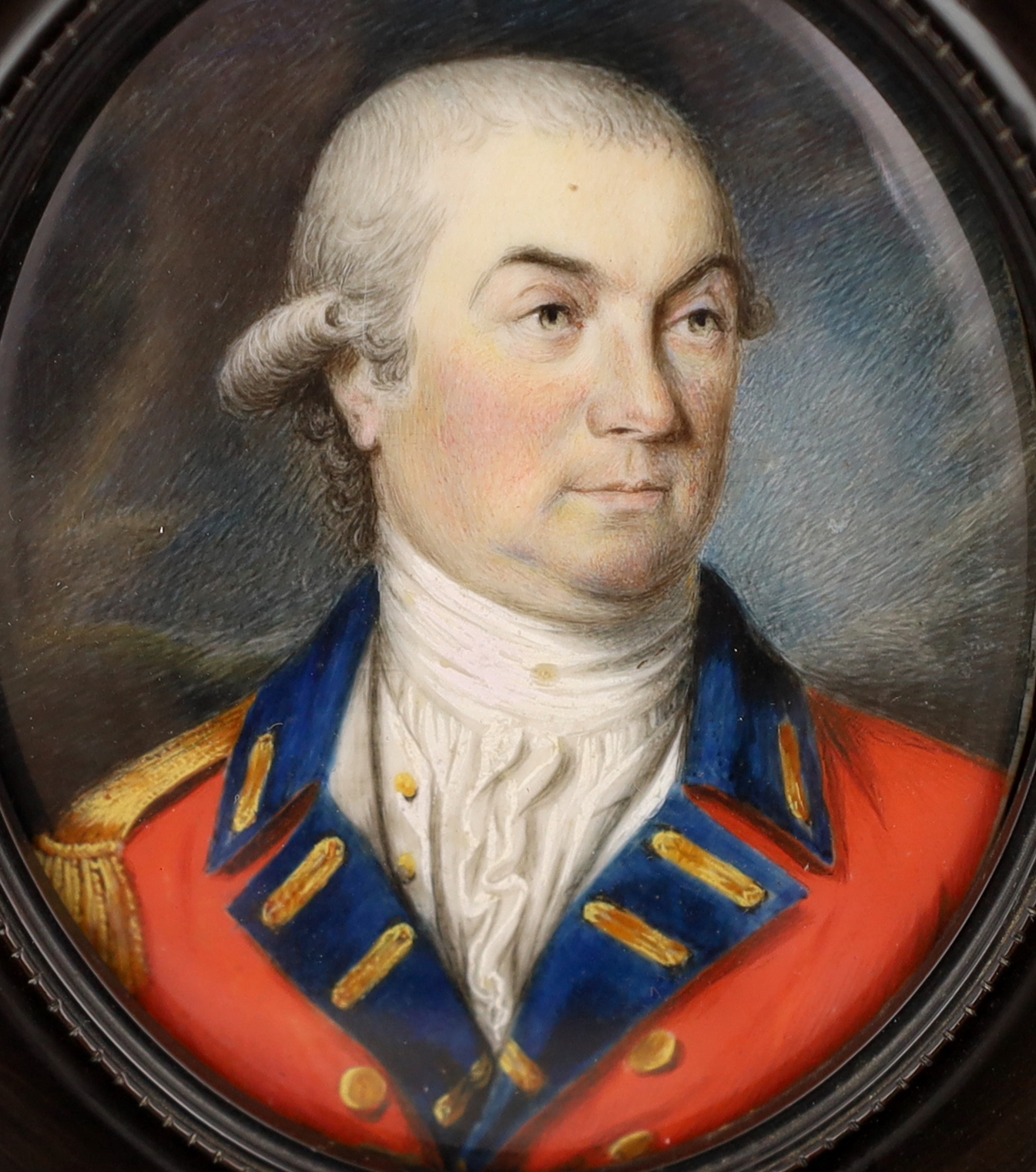 English School circa 1800, Portrait miniature of an army officer, watercolour on ivory, 7 x 6cm. CITES Submission reference 2MGGRZBR